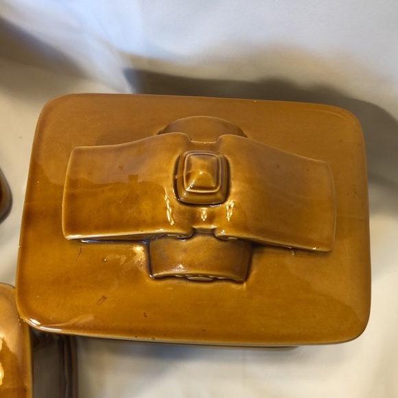 Rare VGT Beauty Ware ceramic 3 piece Canister set Farmhouse eagle wagon wheel - Picture 6 of 10